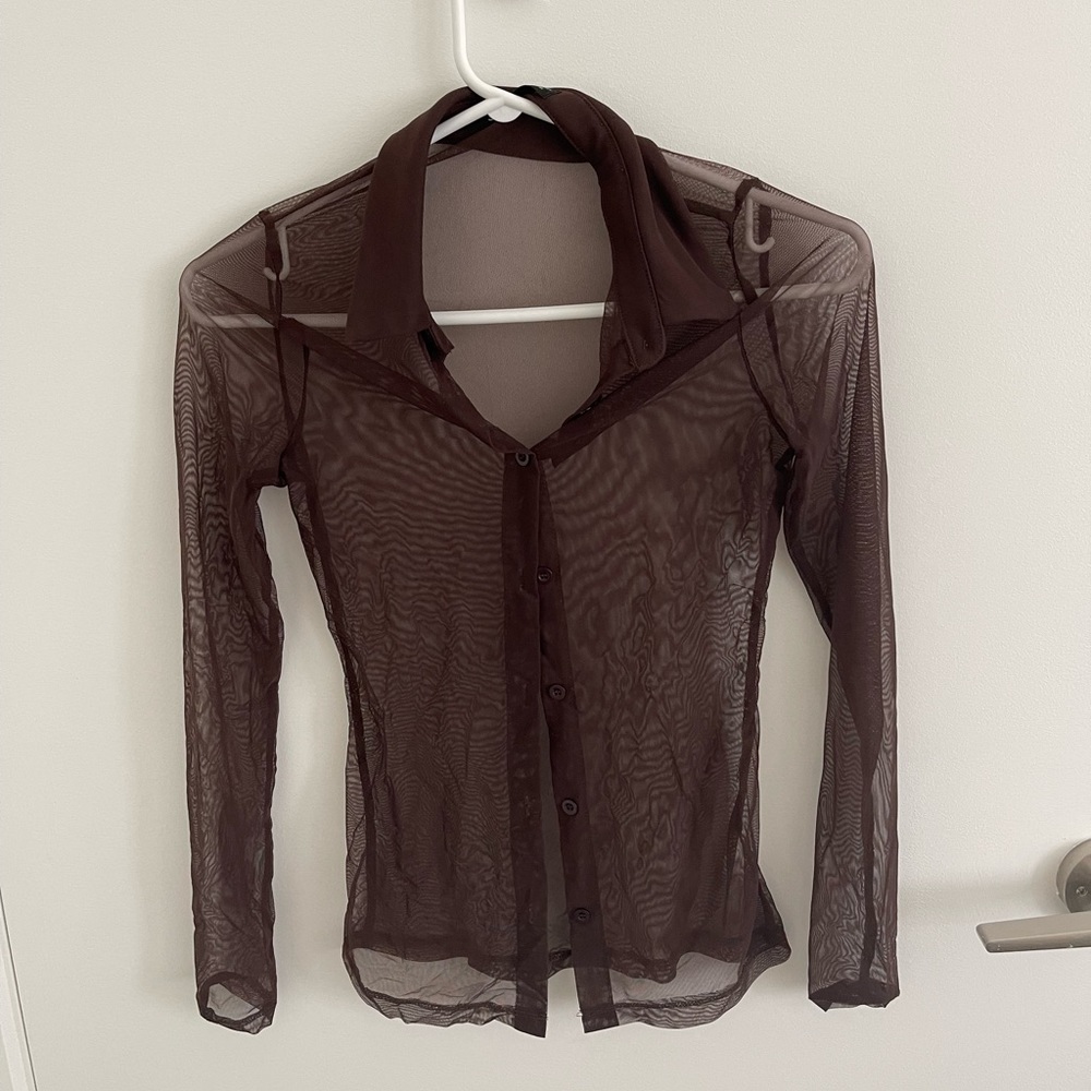 Brown sheer button-up top